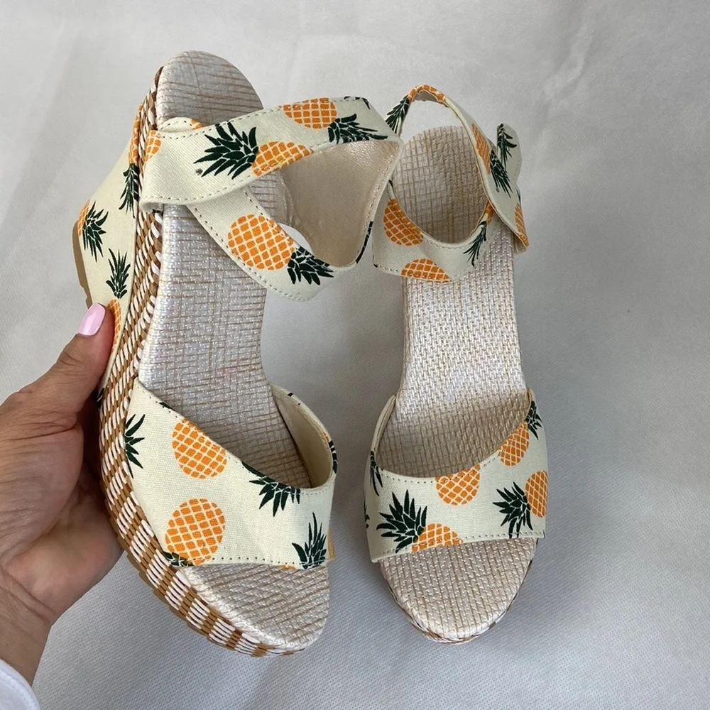 NEW| Women’s Pineapple Printed Summer Bow Knot Wedge Sandals - Picture 5 of 12